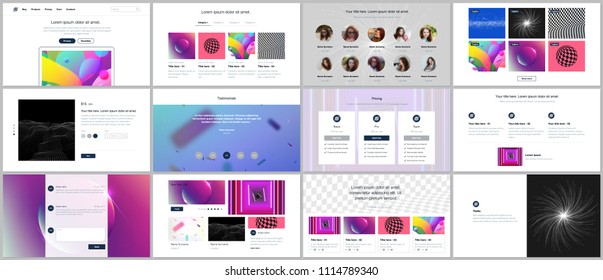 Vector templates for website design, minimal presentations, portfolio with vibrant colorful abstract gradient backgrounds. UI, UX, GUI. Design of headers, dashboard, contact forms, features page etc