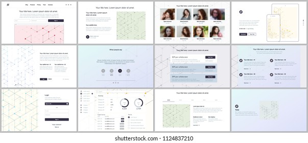 Vector templates for website design, minimal presentations, portfolio. UI, UX, GUI. Line art pattern with connecting lines. Abstract geometric graphic background. Technology, digital network concept.