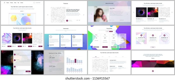 Vector templates for website design, minimal presentations, portfolio with vibrant geometric backgrounds made simple shapes in hipster style. UI, UX, GUI. Design of headers, features page, blog etc.