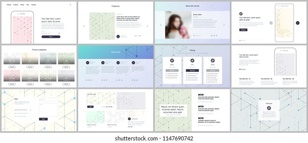 Vector templates for website design, minimal presentations, portfolio. UI, UX, GUI. Line art pattern with connecting lines. Abstract geometric graphic background. Technology, digital network concept.