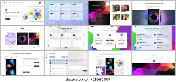 Vector templates for website design, minimal presentations, portfolio with vibrant geometric backgrounds made simple shapes in hipster style. UI, UX, GUI. Design of headers, features page, blog etc