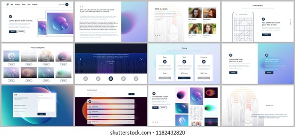 Vector templates for website design, minimal presentations, portfolio with with colorful abstract gradient blurs and geometric backgrounds. UI, UX, GUI. Design of header, dashboard and other forms.