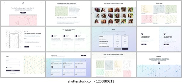 Vector templates for website design, minimal presentations, portfolio. UI, UX, GUI. Line art pattern with connecting lines. Abstract geometric graphic background. Technology, digital network concept.