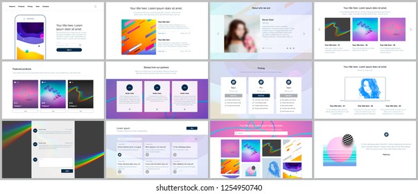 Vector templates for website design, minimal presentations, portfolio with geometric colorful patterns, gradients, fluid shapes. UI, UX, GUI. Design of headers, dashboard, features page, blog etc.