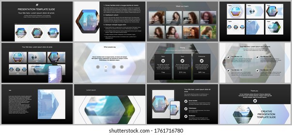 Vector templates for website design, presentations, portfolio. Templates for presentation slides, flyer, leaflet, brochure cover, report. Corporate identity business concept background with hexagons.