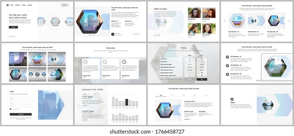 Vector templates for website design, presentations, portfolio. Templates for presentation slides, flyer, leaflet, brochure cover, report. Corporate identity business concept background with hexagons.