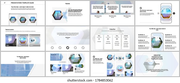 Vector templates for website design, presentations, portfolio. Templates for presentation slides, flyer, leaflet, brochure cover, report. Corporate identity business concept background with hexagons.