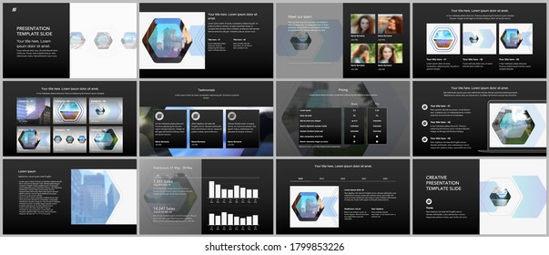 Vector templates for website design, presentations, portfolio. Templates for presentation slides, flyer, leaflet, brochure cover, report. Corporate identity business concept background with hexagons.