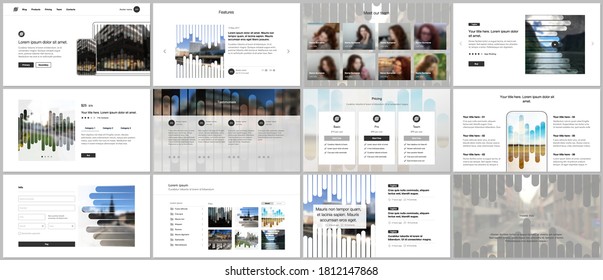 Vector templates for website design, presentations, portfolio. Templates for presentation slides, flyer, leaflet, brochure, report. Background template with lines, photo place for business design.