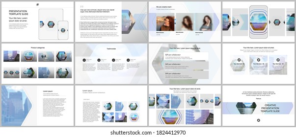 Vector templates for website design, presentations, portfolio. Templates for presentation slides, flyer, leaflet, brochure cover, report. Corporate identity business concept background with hexagons.