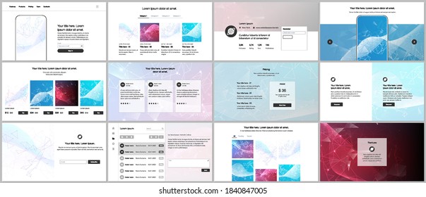 Vector templates for website design, presentations, portfolio. Templates for presentation slides, flyer, leaflet, brochure cover, report. Polygonal science background with connecting dots and lines.