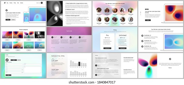 Vector templates for website design, presentations, portfolio. Templates for presentation slides, flyer, leaflet, annual report. Medical design with bright colored gradient pattern in form of cells.