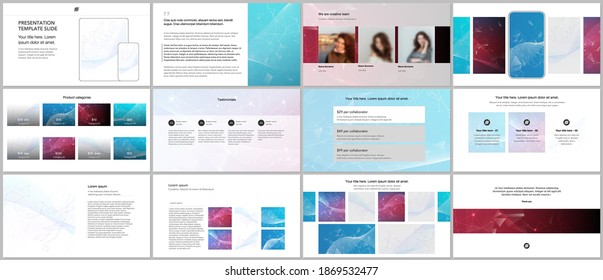 Vector templates for website design, presentations, portfolio. Templates for presentation slides, flyer, leaflet, brochure cover, report. Polygonal science background with connecting dots and lines.
