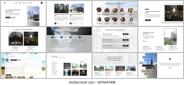 Vector templates for website design, presentations, portfolio. Templates for presentation slides, flyer, leaflet, brochure, report. Background template with lines, photo place for business design.