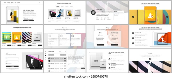 Vector templates for website design, presentations, portfolio. Templates for presentation slides, leaflet, brochure cover, report. Abstract colored sport backgrounds for sport event, fitness design.