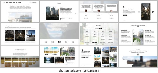 Vector Templates For Website Design, Presentations, Portfolio. Templates For Presentation Slides, Flyer, Leaflet, Brochure, Report. Background Template With Lines, Photo Place For Business Design.