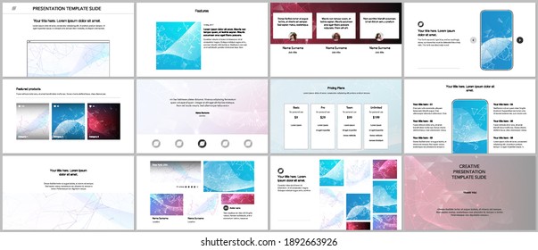 Vector templates for website design, presentations, portfolio. Templates for presentation slides, flyer, leaflet, brochure cover, report. Polygonal science background with connecting dots and lines.