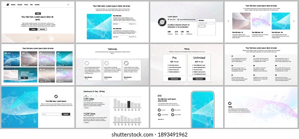 Vector templates for website design, presentations, portfolio. Templates for presentation slides, flyer, leaflet, brochure cover, report. Wave flow background for science or medical concept design.