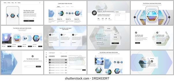 Vector templates for website design, presentations, portfolio. Templates for presentation slides, flyer, leaflet, brochure cover, report. Corporate identity business concept background with hexagons.