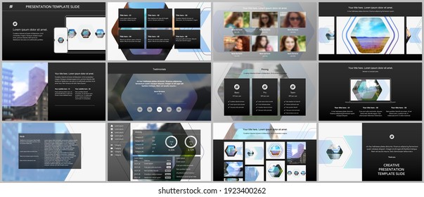 Vector templates for website design, presentations, portfolio. Templates for presentation slides, flyer, leaflet, brochure cover, report. Corporate identity business concept background with hexagons.