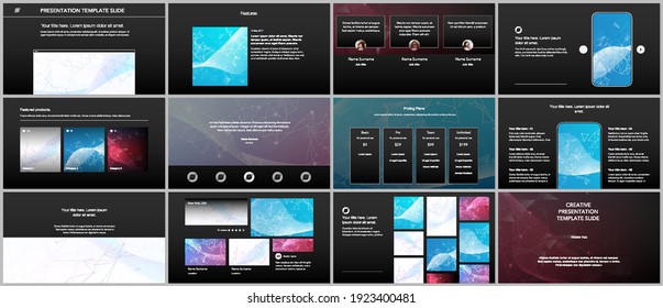 Vector templates for website design, presentations, portfolio. Templates for presentation slides, flyer, leaflet, brochure cover, report. Polygonal science background with connecting dots and lines.