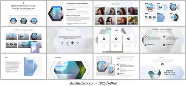 Vector templates for website design, presentations, portfolio. Templates for presentation slides, flyer, leaflet, brochure cover, report. Corporate identity business concept background with hexagons.