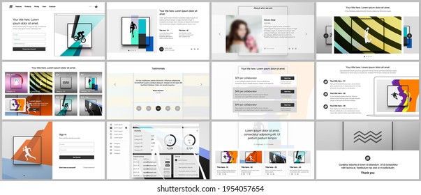 Vector templates for website design, presentations, portfolio. Templates for presentation slides, leaflet, brochure cover, report. Abstract colored sport backgrounds for sport event, fitness design.