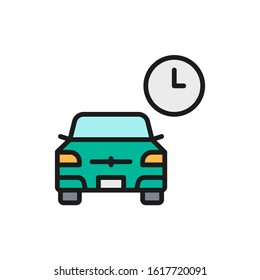 Vector temporary parking, carsharing service flat color line icon.