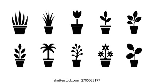 Vector ten potted plants on white background