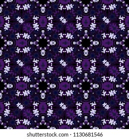 Vector tender background in black, purple and violet colors. Abstract flowers seamless pattern.