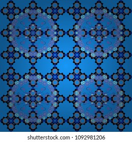 Vector tender background in blue, black and gray colors. Abstract flowers seamless pattern.