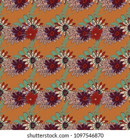 Vector tender background in brown, green and pink colors. Abstract flowers seamless pattern.