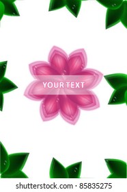 Vector tender background. Pink flower and leaves with water drops