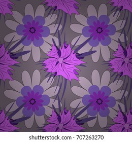 Vector tender background in violet, brown and purple colors. Abstract flowers seamless pattern.