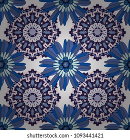Vector tender background in white, blue and gray colors. Abstract flowers seamless pattern.