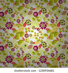 Vector tender background in white, yellow and green colors. Abstract flowers seamless pattern.