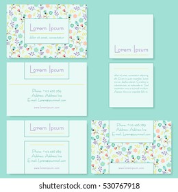 Vector tender business card templates set with flowers. 