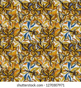 Vector. Tender fabric pattern. Doodles pattern. Seamless Abstract interesting background. White, yellow and brown on colors.