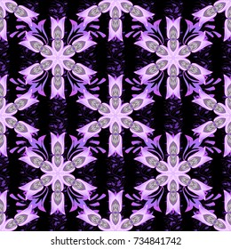 Vector Tender fabric pattern. Floral black, neutral and violet seamless pattern. Vintage outline illustration. Vector flower print.