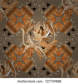 Vector Tender fabric pattern. Vintage outline illustration. Vector flower print. Floral beige, orange and brown seamless pattern.