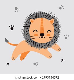 vector tender lion jump for textile print.