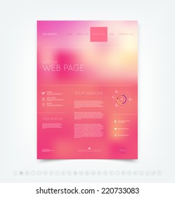 Vector tender pink blurry bokeh website design template with set of icons