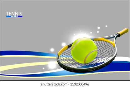 Vector tennis ball and racket. A realistic object and sports background for posters, leaflets for world tennis competitions.Vector illustration.Sport equipment element.