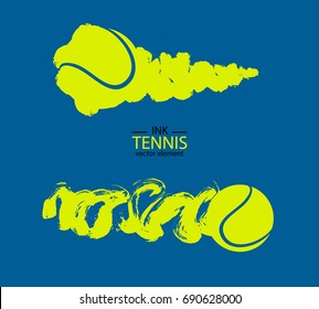 Vector tennis ball separately on a white background, hand drawing, brush element. Design for T-shirt, poster, banner.