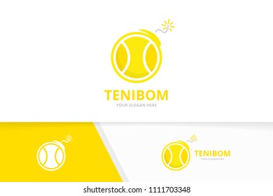 Vector tennis and bomb logo combination. Game and detonate symbol or icon. Unique ball and weapon logotype design template.