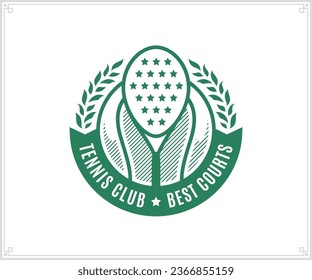 Vector tennis club logo with tennis ball and racket. Tennis emblem design template