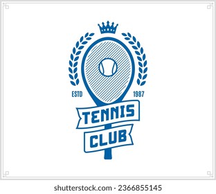 Vector tennis club logo on white background. Tennis emblem design. Sport label with sample text