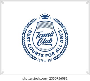 Logo del club de tenis vector. Emblema deportivo para el club de tenis, torneo u organización