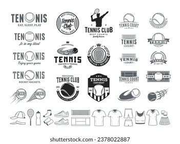 Vector tennis club logo, sport emblems, tennis icons for clubhouse, apparel or organization