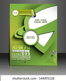 Vector Tennis Competition Flyer,  Brochure, Magazine Cover & Poster Template 